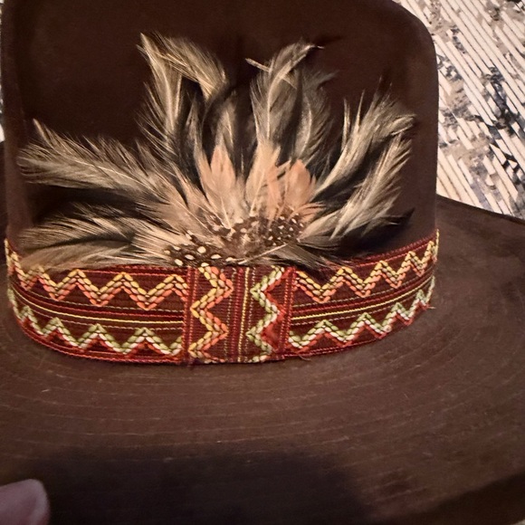 Stetson Chocolate Hat with Feather and Zigzag Band - Picture 4 of 8